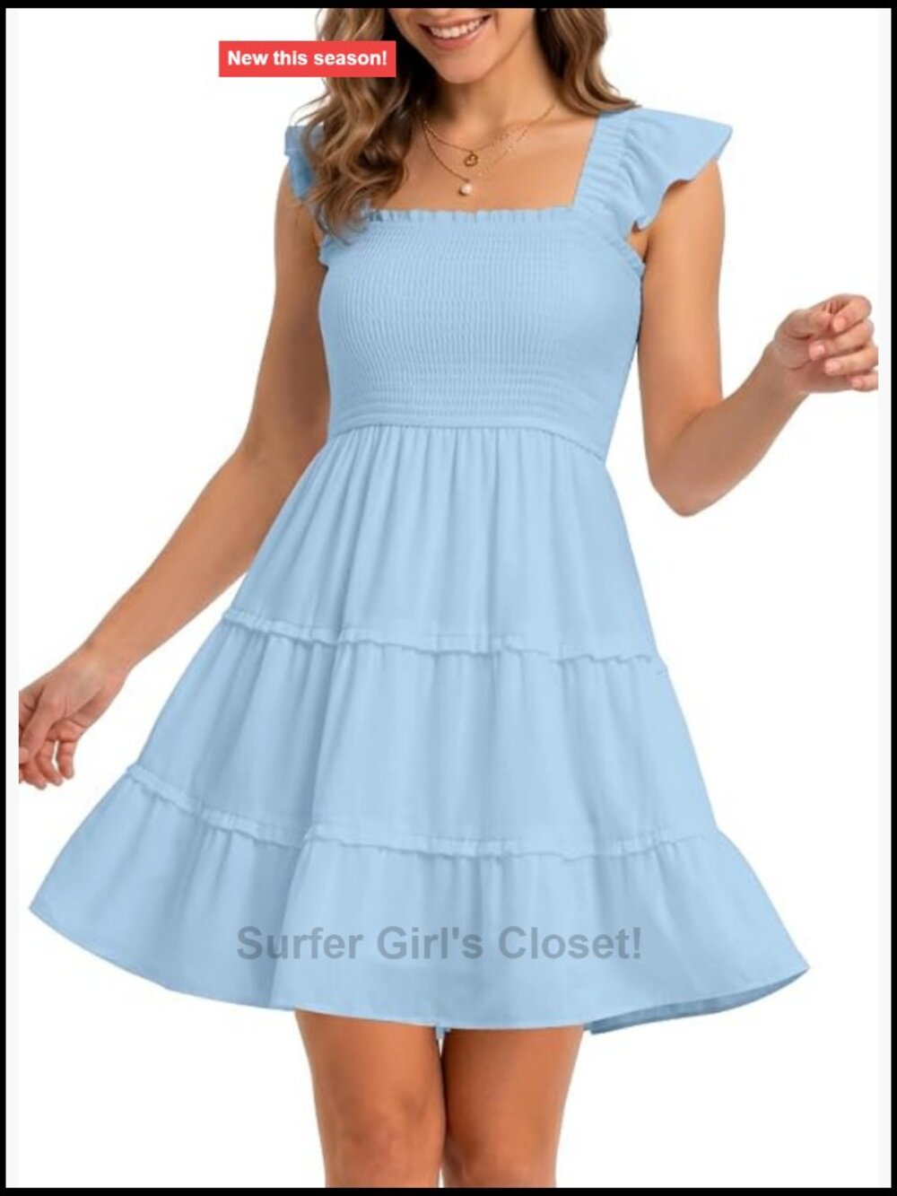 Women's Smocked Summer Dress Ruffle Strap Tiered Short Sundress Viscose Mini